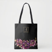 Floral Black Custom Monogram Tasche (Vorderseite)