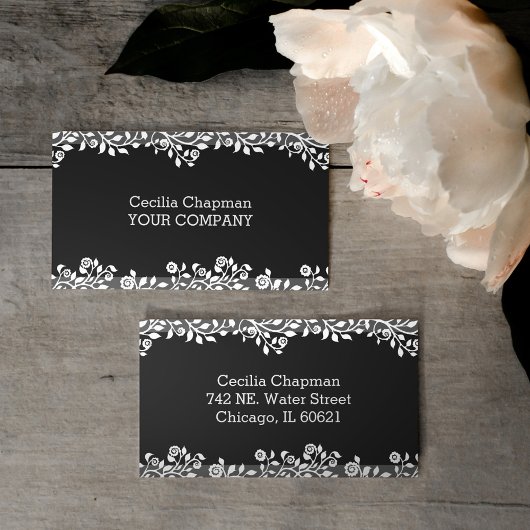 Floral Black Elegant Stilvoll Personalisiert Gotis Visitenkarte