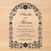 Floral Black Elegant Wedding Acryleinladungen (Vorderseite)