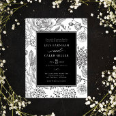 Floral Black Elegant Wedding Einladung