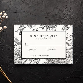 Floral Black Elegant Wedding RSVP Card Karte