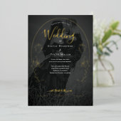 Floral Black Foto Gothic Wedding Folieneinladung (Stehend vorne)