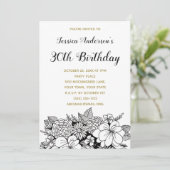 Floral Black Gold 30. Geburtstag Einladung (Stehend Vorderseite)