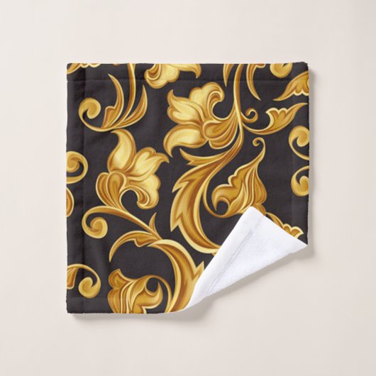 Floral Black Gold Badhandtuch Set (Waschlappen)