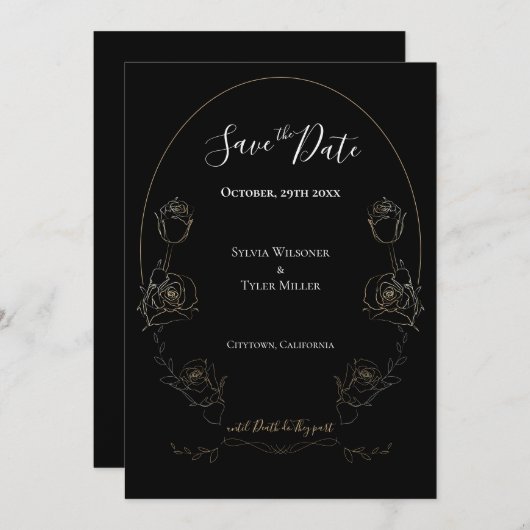Floral Black Gothic Hochzeit speichern das Datum Save The Date (Vorne/Hinten)