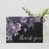 Floral Black Gothic Wedding Dankeskarte (Stehend Vorderseite)