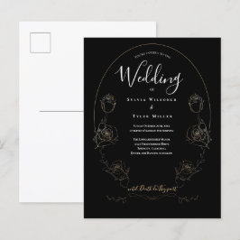Floral Black Gothic Wedding Einladungspostkarte