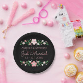 Floral Black Just Married Pink Blume Hochzeit Pappteller (Party)