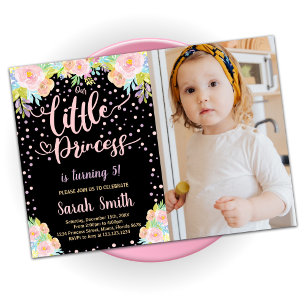 Floral Black Princess Geburtstagseinladungen W Fot Einladung