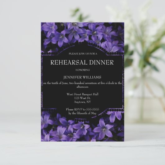 Floral Black Probe Dinner Einladungen (Stehend Vorderseite)