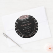 Floral Black Product Labels Rose Gold Frame Juwele Runder Aufkleber (Umschlag)