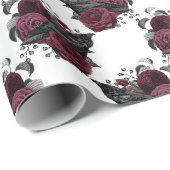 Floral Black Raven auf Weiß Geschenkpapier (Rolleneckpunkt)