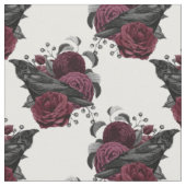 Floral Black Raven auf Weiß Stoff (Nahaufnahme)