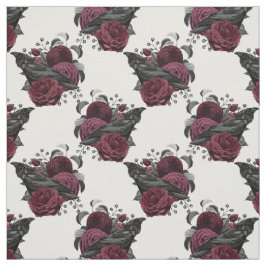 Floral Black Raven auf Weiß Stoff