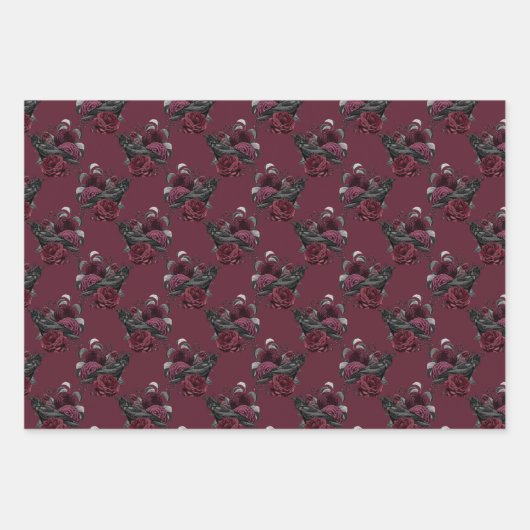 Floral Black Raven on Wine Geschenkpapier Set (Vorderseite)