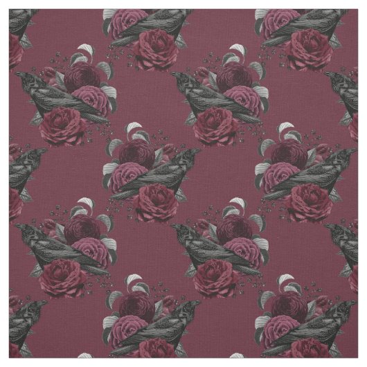 Floral Black Raven on Wine Stoff (Muster)