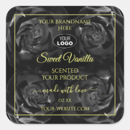 Floral Black Rose Produktverpackungs-Labels Logo Quadratischer Aufkleber