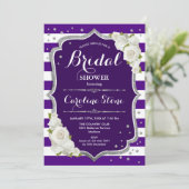 Floral Black Silver Lila Stripes Brautparty Einladung