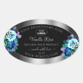 Floral Black Silver Product Labels Logo Aquamarine Ovaler Aufkleber (Vorderseite)