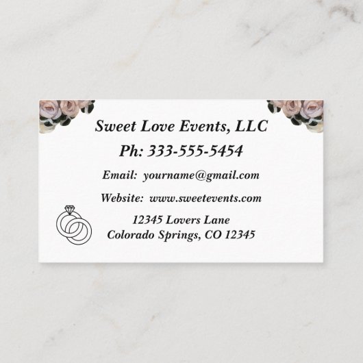 Floral Black Silver Wedding Planner Business Card Visitenkarte (Rückseite)