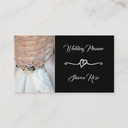 Floral Black Silver Wedding Planner Business Card Visitenkarte (Vorderseite)