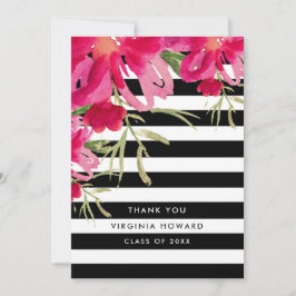 Floral | Black Stripes Abschluss Danke Karte