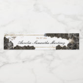 Floral Black und Gold Quinceñera Thema Wasserflaschenetikett (Einzelnes Label)