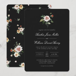 Floral Black Wedding Einladung