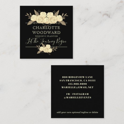 Floral Black Wedding Planner Square Visitenkarte (Vorne/Hinten)