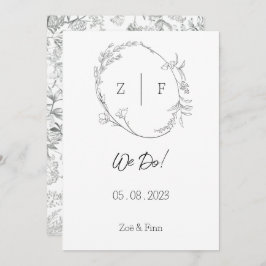 Floral Black & White Botanical Line Art Invitation Einladung