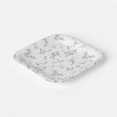 Floral Black & White Botanical Line Art Plate Pappteller (Gewinkelt)