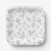 Floral Black & White Botanical Line Art Plate Pappteller (Vorderseite)