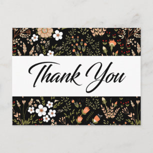 Floral Black & White Vielen Dank Botanische Blume Postkarte