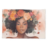 Floral Black Woman Pillow Case Kissenbezug (Rückseite)