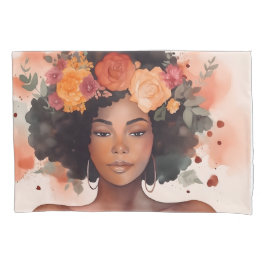 Floral Black Woman Pillow Case Kissenbezug