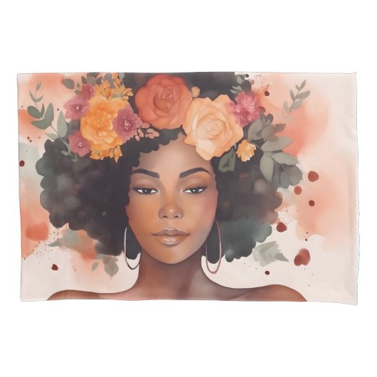 Floral Black Woman Pillow Case Kissenbezug (Vorderseite)