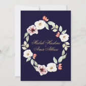 Floral Blätter Border Blue Islamic Muslim Wedding Einladung (Rückseite)