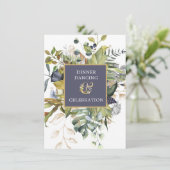 Floral |Blau-grüner w-Ampersand-Empfang Begleitkarte (Stehend Vorderseite)