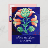 FLORAL, blau rosa grün Ankündigungspostkarte (Vorne/Hinten)