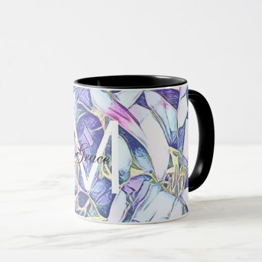 Floral blau und Lila Tasse (VorderseiteRechts)
