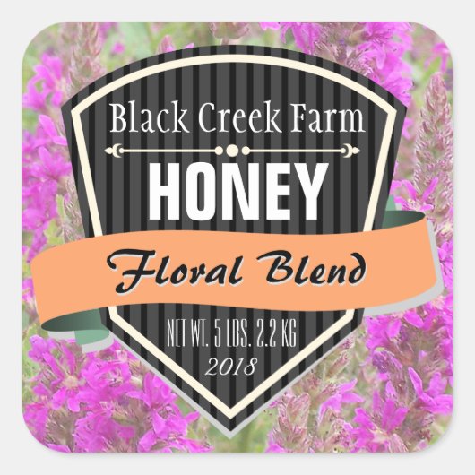 Floral Blend Personalisiert Honey Jar Quadratischer Aufkleber (Vorderseite)