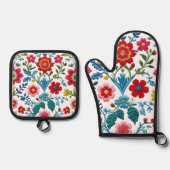 "Floral Bliss Apron – Brighten Up Your Kitchen!" Ofenhandschuh & Topflappen-Set (Vorderseite)
