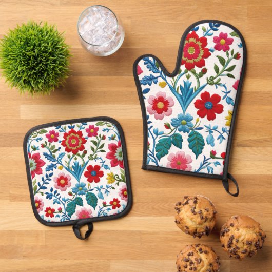 "Floral Bliss Apron – Brighten Up Your Kitchen!" Ofenhandschuh & Topflappen-Set (Oben Unten)