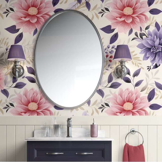 Floral Bliss - Lila, rosa, beige - glänzend Tapete (Radiant Harmony: Purple and Pink Botanical Peel and Stick Wallpaper )