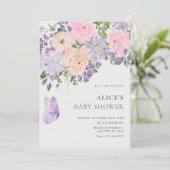 Floral bloom butterfly baby shower einladung (Stehend Vorderseite)