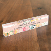 Floral Bloom Modern Watercolor Desk Name Desk Namensplakette (Seite)