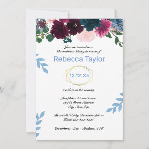 Floral Blooms Blue Vertikale - Bachelorette Party Einladung