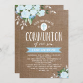 Floral Blooms Burlap Blue | Einladung (Vorne/Hinten)