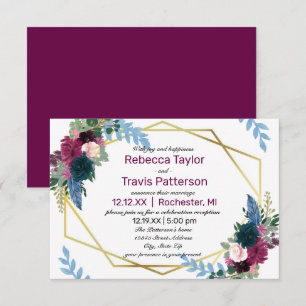 Floral Blooms Mod Plum -3x5 Wedding Announce/Recep Einladung