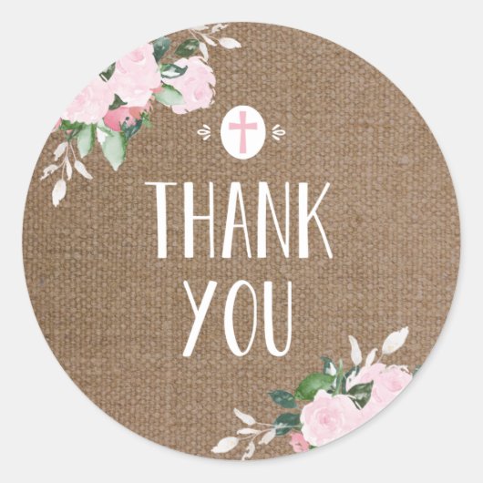 Floral Blooms Religious Danke Sticker Burlap (Vorderseite)